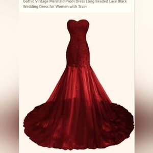 Gothic Vintage Mermaid Prom Dress Long Beaded Lace Black Wedding Dress for Women